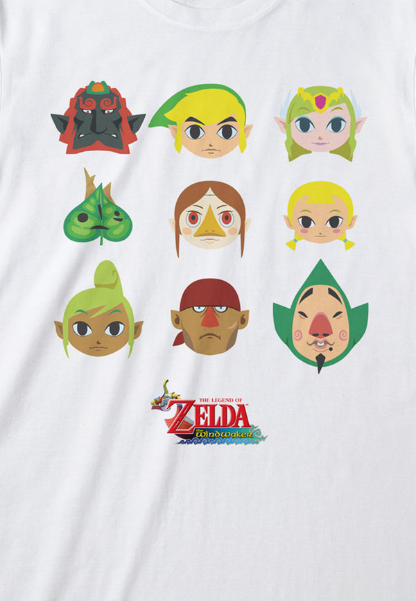 Legenda o Zeldě Bílé Tričko (Legend Of Zelda - Wind Waker Faces T-shirt)