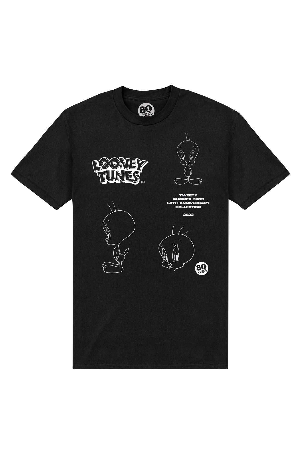 Tweety Černé Designové Triko (Tweety 80th Outline T-shirt)